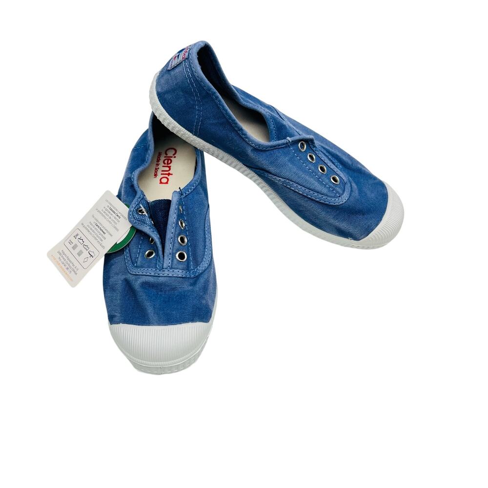 NWT Cienta Size 34 EU (US 3) Washed Denim Canvas Laceless Sneaker